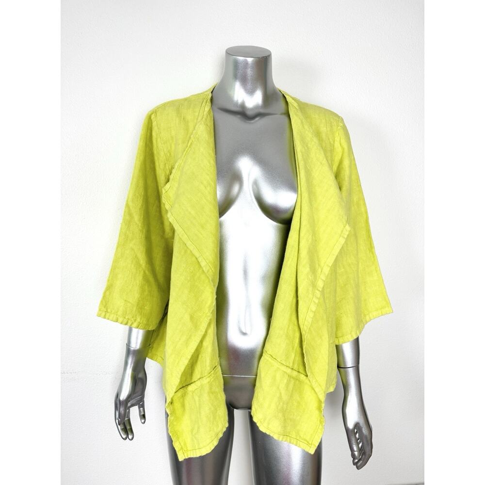 Linen Jacket Women’s M/L Lagenlook Relaxed Citrus Lime 3/4 Sleeve Topper
